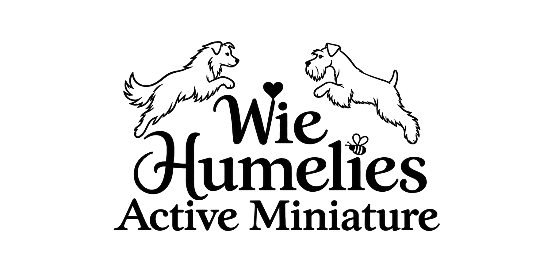 Wie Humelies – Active Miniature, linjelogotyp med MAS, dvärgschnauzer och humla